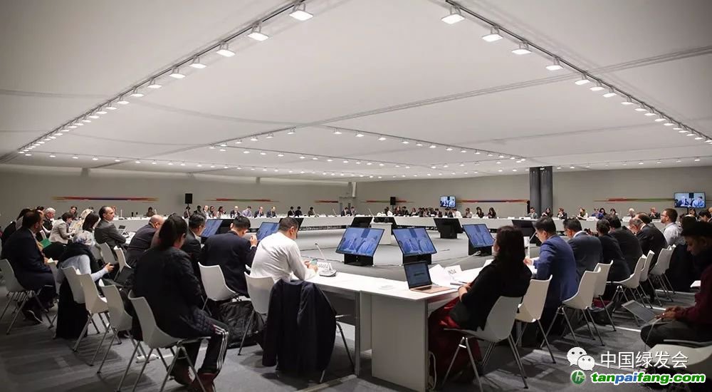 代表們在締約方會議主席會議上就談判成果進行磋商。（來源：IISD/ENB）